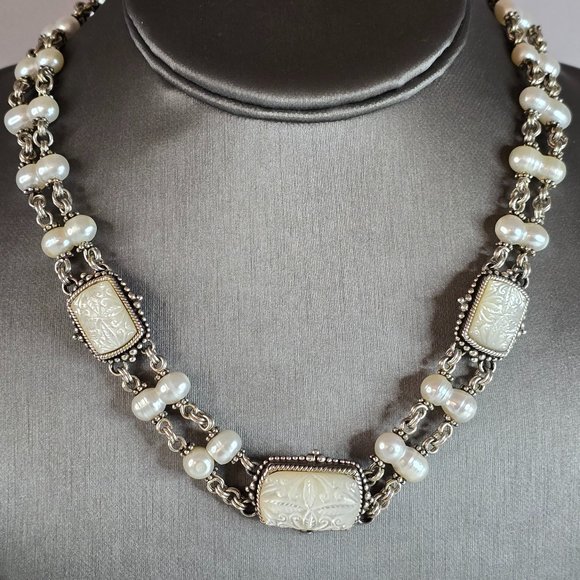Womens Sterling Silver MOP Designer Necklace Stephen Dweck 77.2g E7325